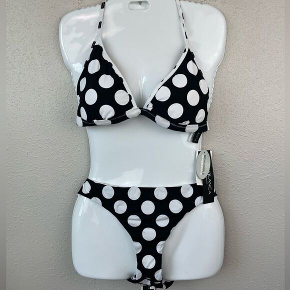 NWT La Blanca Reversible Polka Dot Bikini and Matching Bottoms Size 10 - Picture 1 of 11